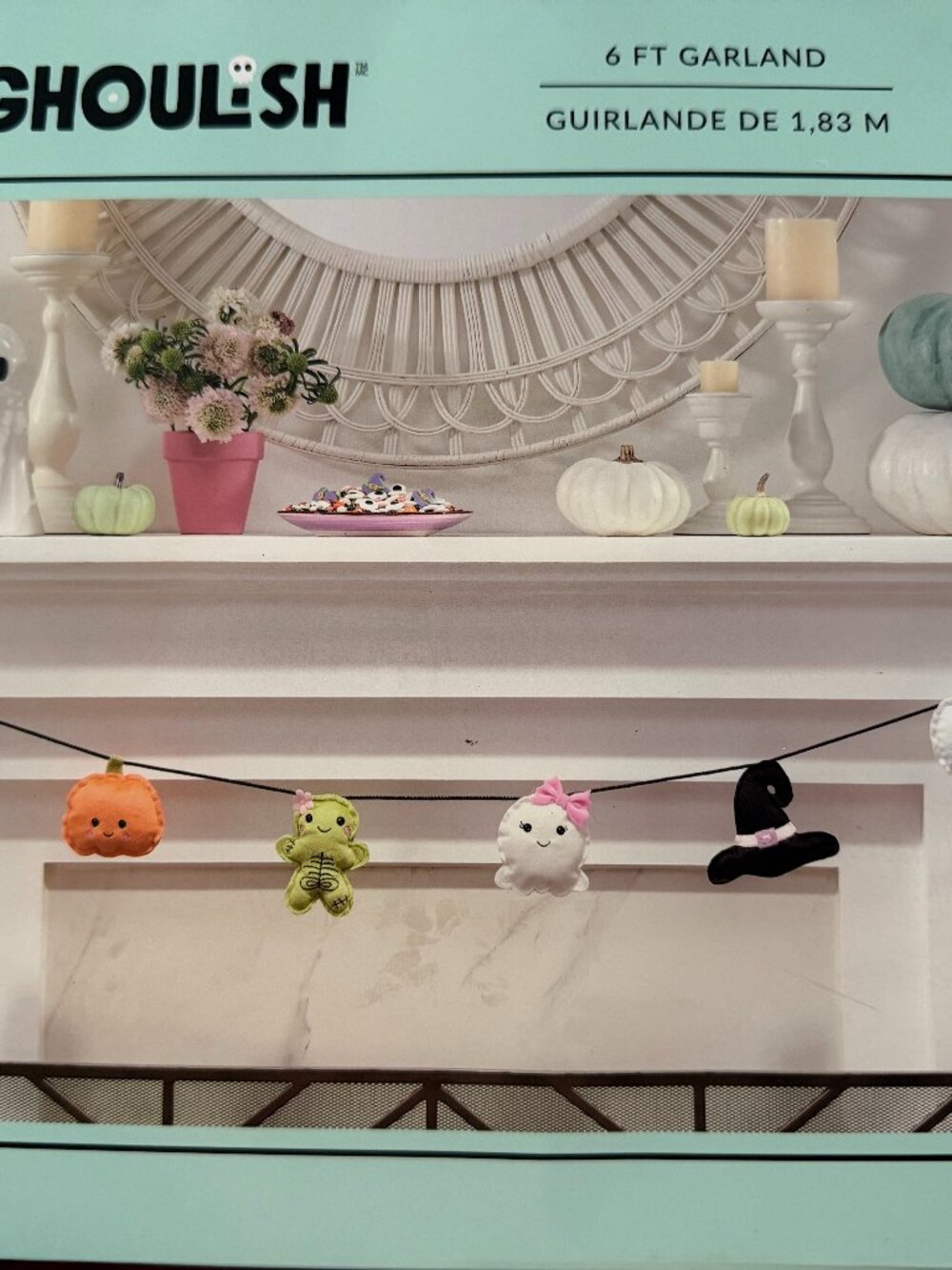 Ghoulish 6ft Halloween Garland Fabric Plushie Shape Multicolor Pumpkin Ghost Bat